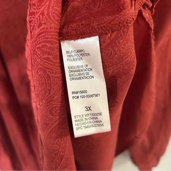 Democracy Burnt Red Button Down Ruched Flowy Blouse Women’s Size 3X - Picture 3 of 6